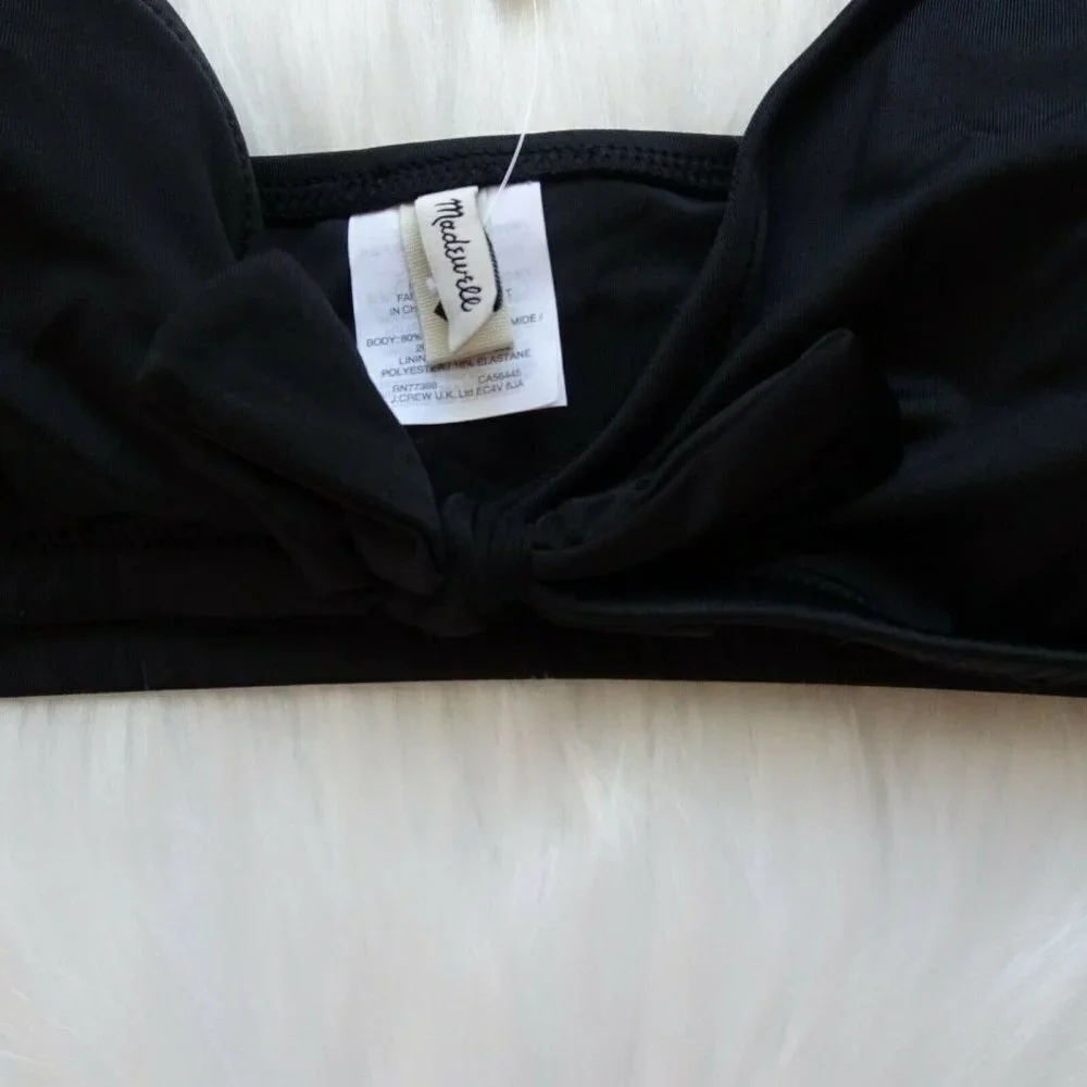 MADEWELL Bikini Top Tie-Front True Black Second Wave Tropical Women's 2X NWT